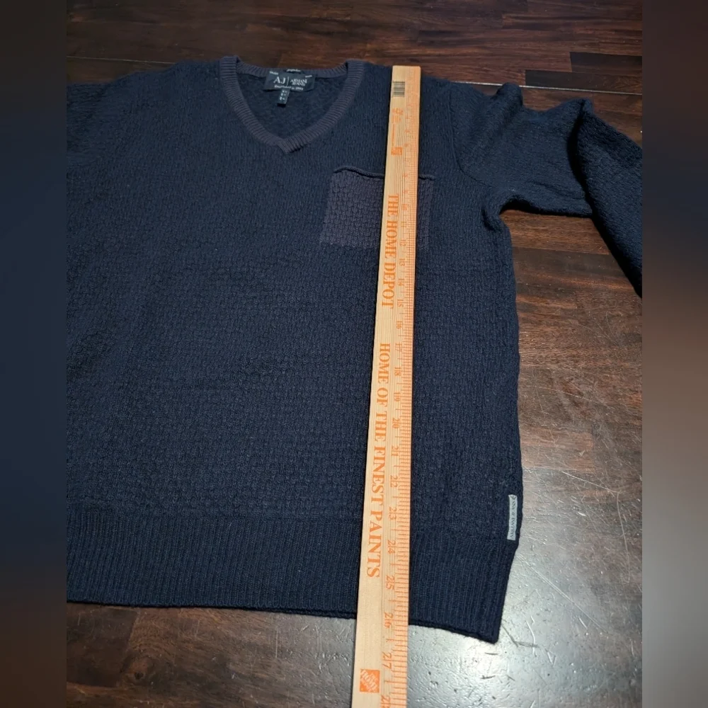 Armani Jeans Navy V-Neck Sweater, Cashmere/Wool Blend, Men's Large